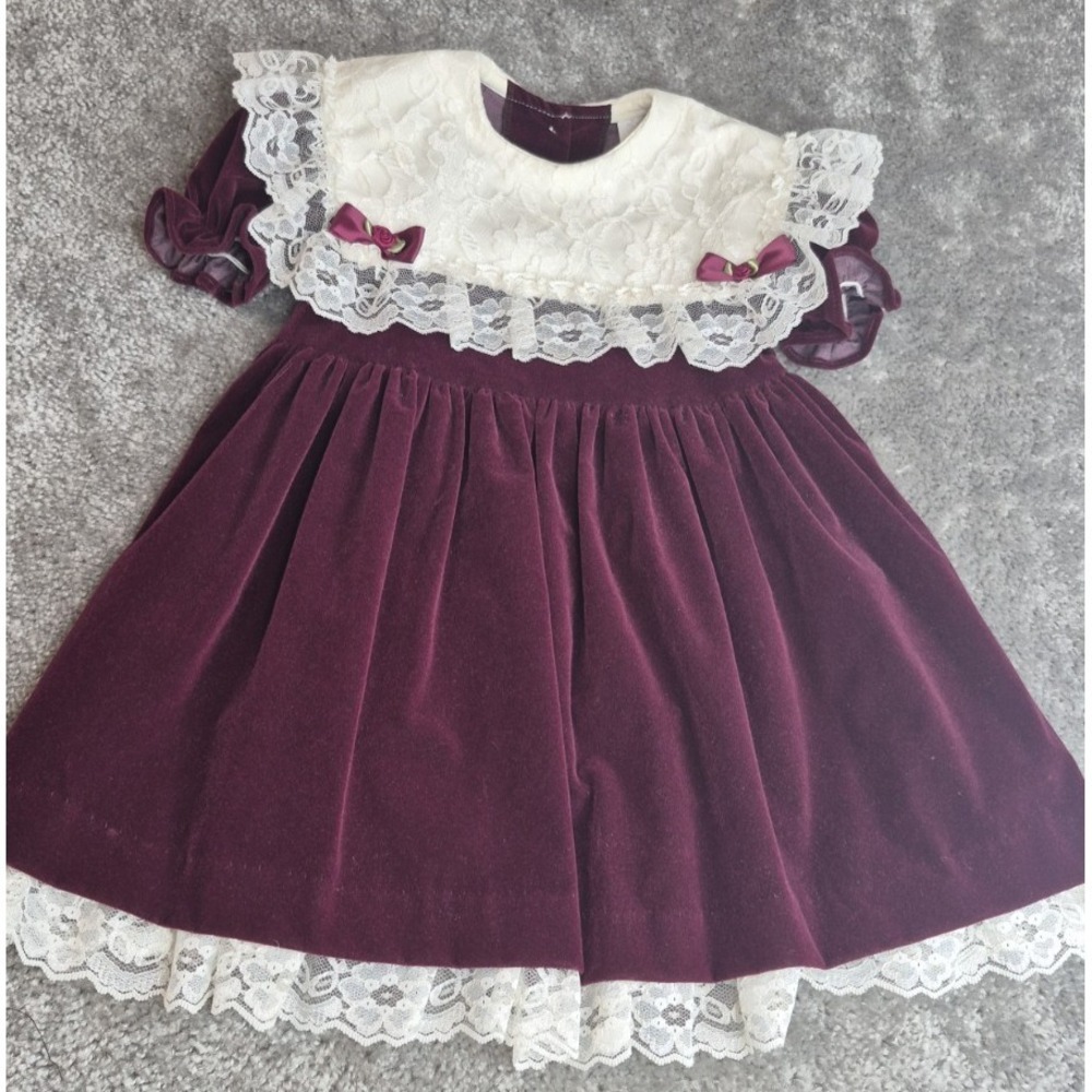 Vintage Burgundy Velvet Girl Laced Elegant Dress Size 3T Made in the USA